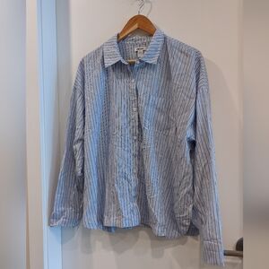 DKNY Light Blue and White Striped Button-Down Shirt